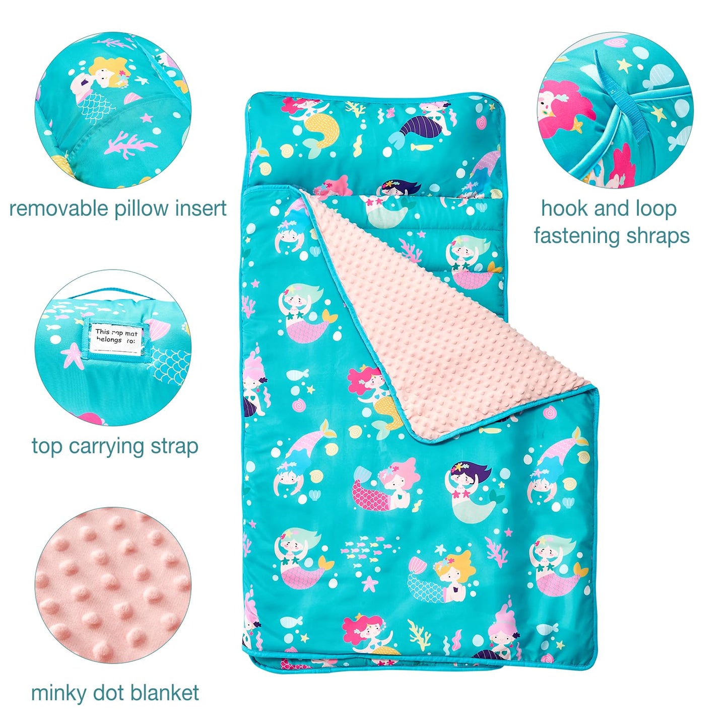 Beeweed Toddler Nap Mat, Rollup Design Kid Sleeping Mat With Removable Pillow & Minky Blanket, Toddler Sleeping Bag For Daycare