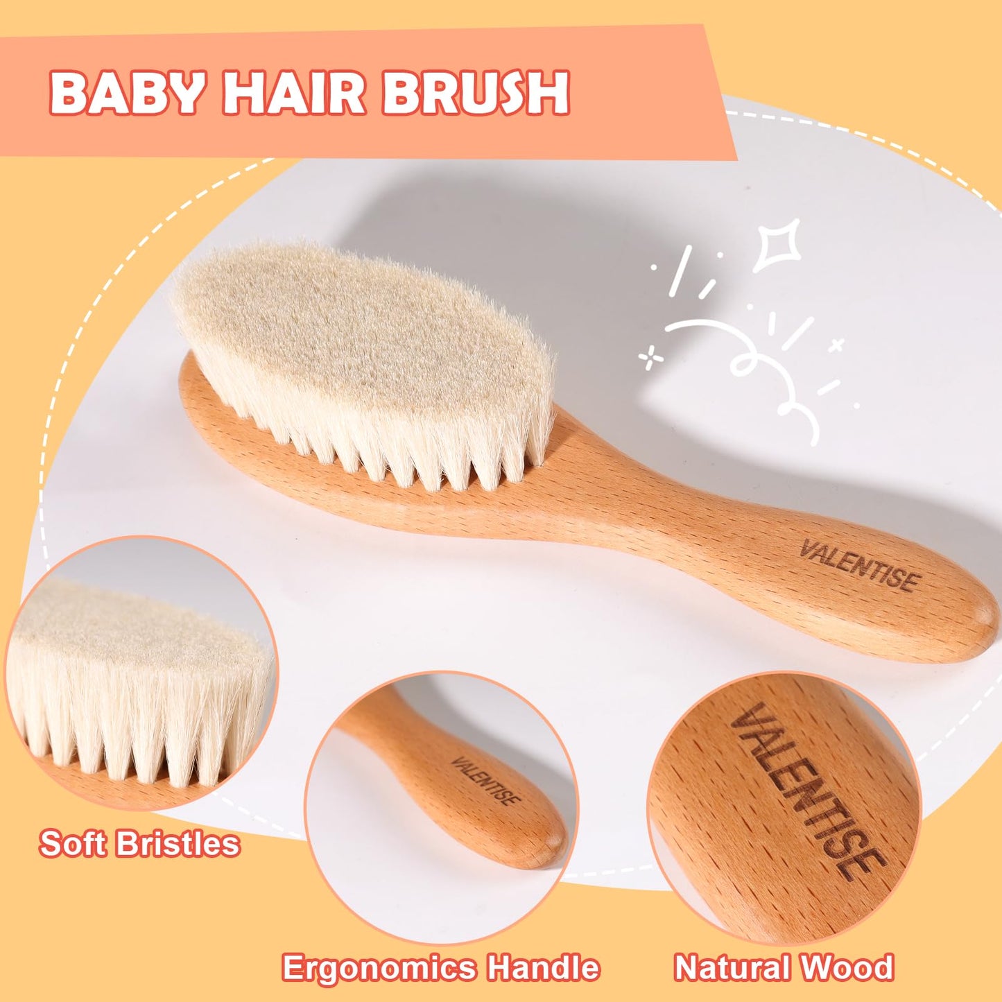 Valentise Baby Hair Bush And Comb Set,Baby Hair Brush With Soft Goat Bristle And Wood Comb Set,Wooden Baby Brush Set For Newborn