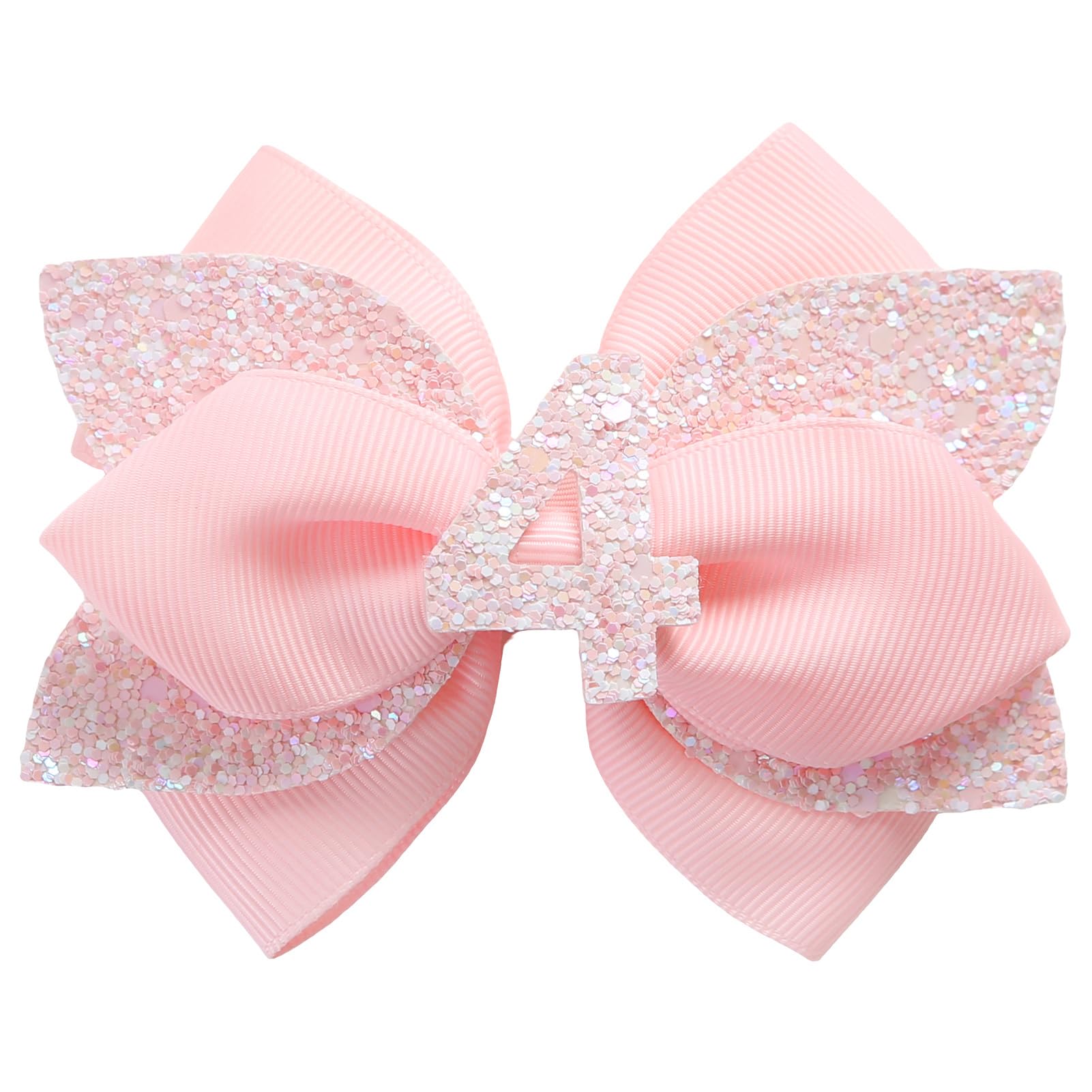 Pink Birthday Hair Bow for Baby Girls 1 2 3 4 5 6 Years Glitter Party Decoration Hair Accessories for Four 4th Birthday