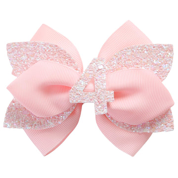 Pink Birthday Hair Bow for Baby Girls 1 2 3 4 5 6 Years Glitter Party Decoration Hair Accessories for Four 4th Birthday