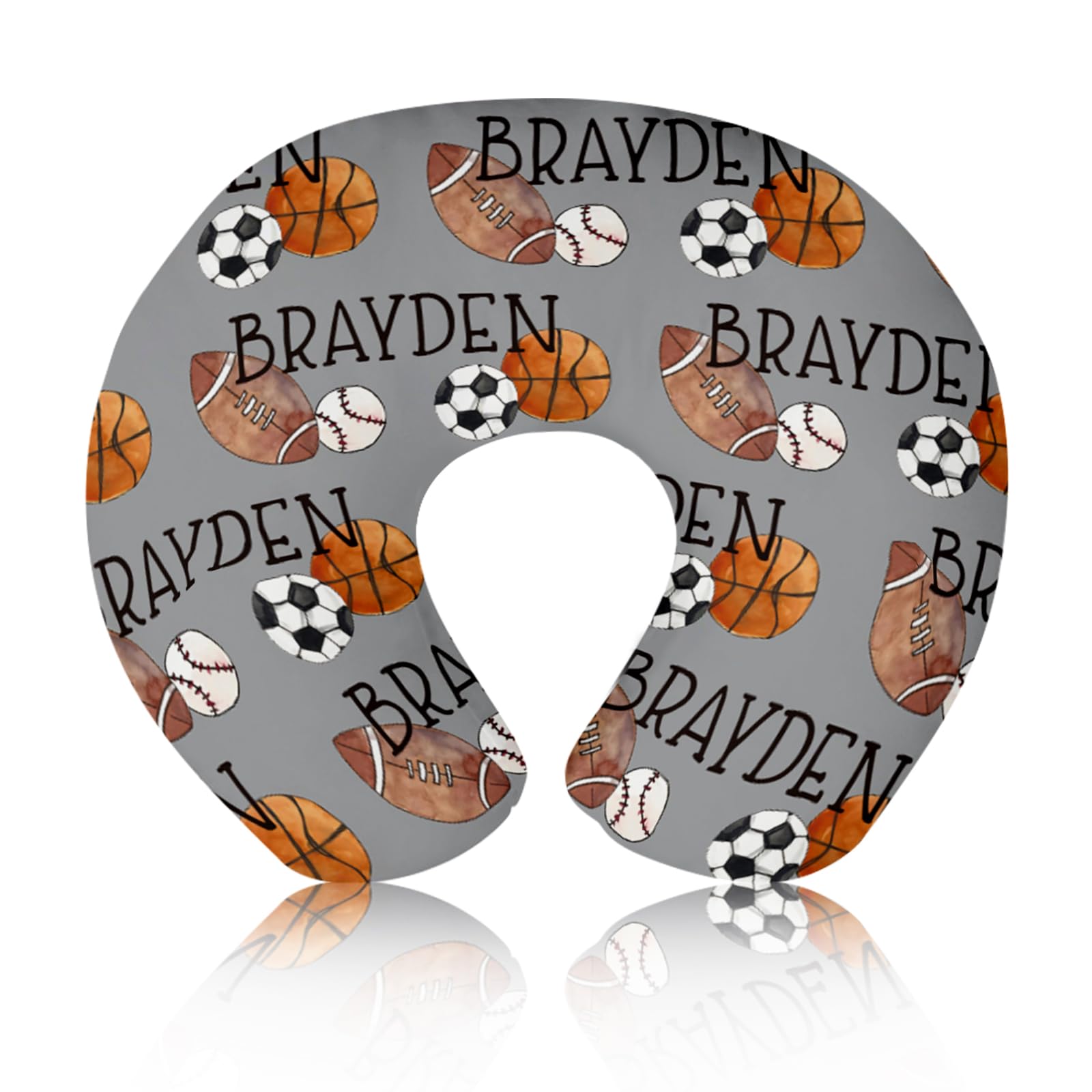 Rucekia Baby Nursing Pillow Cover - Personalized Name Multi-Ball Theme Breastfeeding U-Shaped for Bottle Feeding, Ultra Soft Com