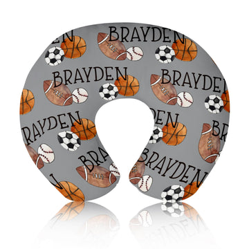 Rucekia Baby Nursing Pillow Cover - Personalized Name Multi-Ball Theme Breastfeeding U-Shaped for Bottle Feeding, Ultra Soft Com