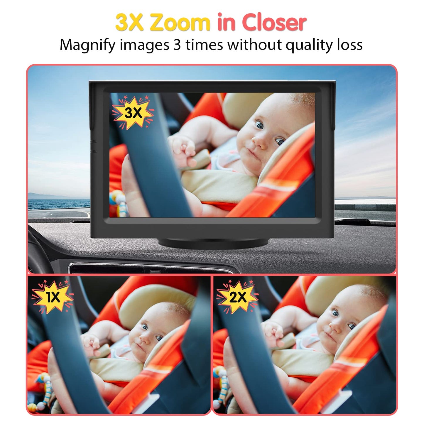 Luckview Bm1 Baby Car Camera, 5'' 1080P Mirror Monitor With Ir Night Vision, 3X Zoom In Closer, Full Crystal Clear View For Back