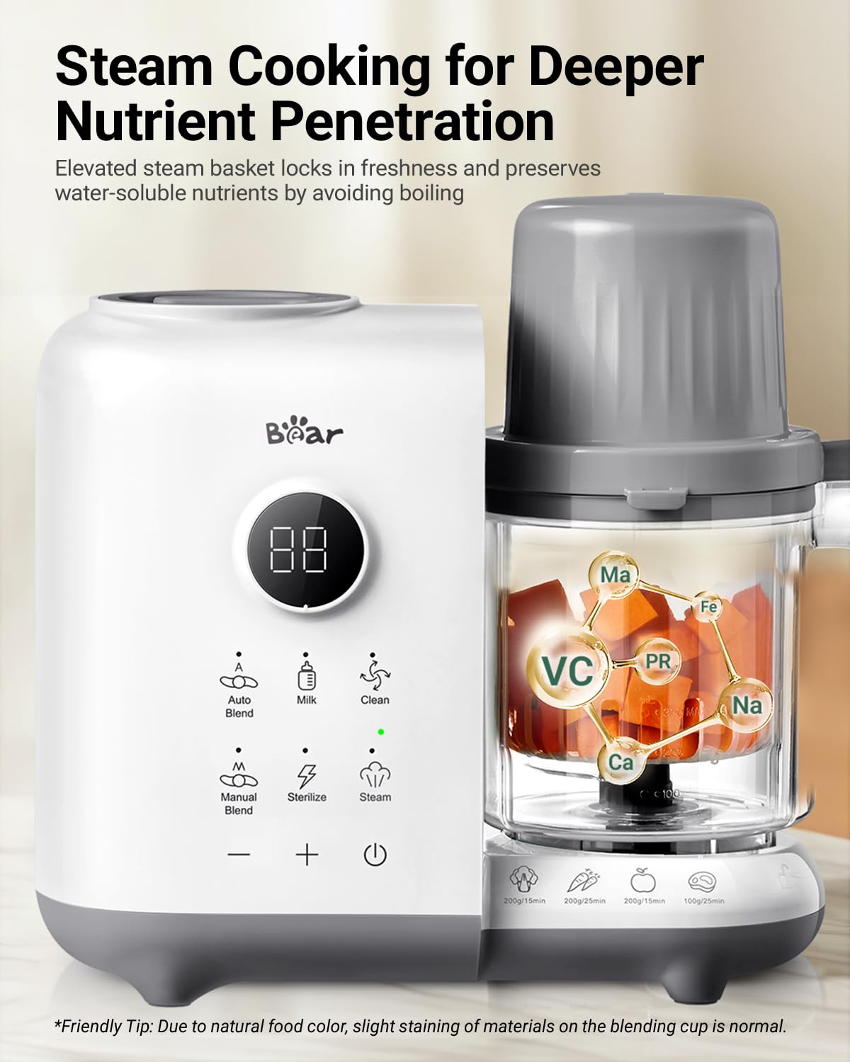 Bear Baby Food Maker with Two Layer Steam Baskets, One Step Baby Food Processor Steamer Puree Blender, Baby Food Mill with Bottl