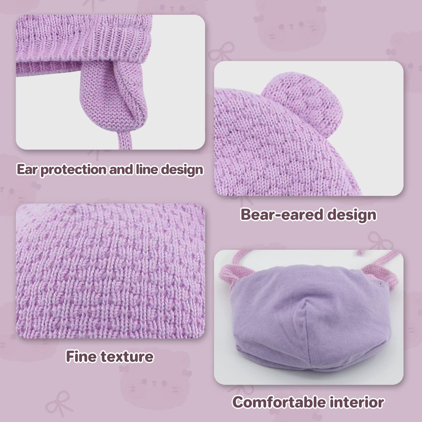 Duoyeree Kids Baby Hat Soft Warm Cable Knit Beanie Toddler Girl Fall Winter Hats(Purple,6-12 Months)