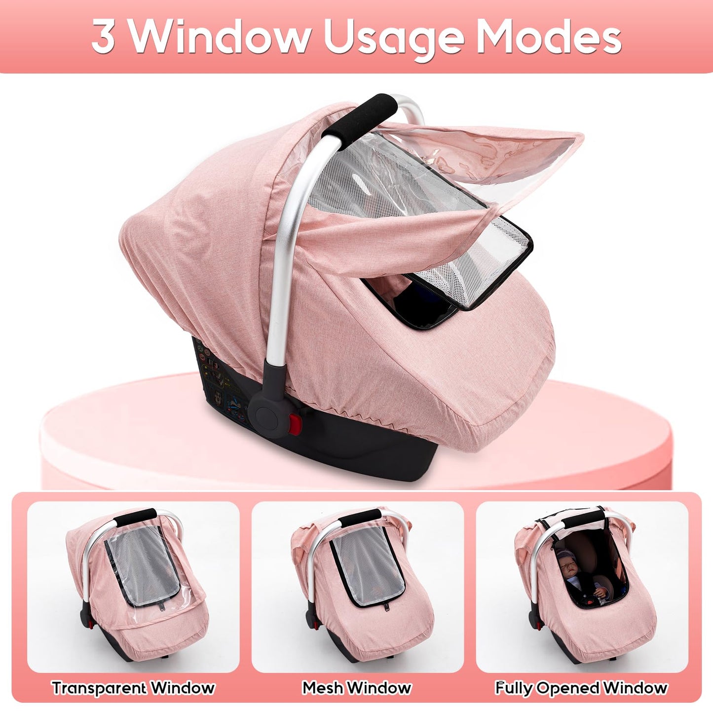 Waterproof Car Seat Cover Baby Girl, Carseat Rain Cover with EVA Transparent Window, Infant Car Seat Weather Shield with Breatha
