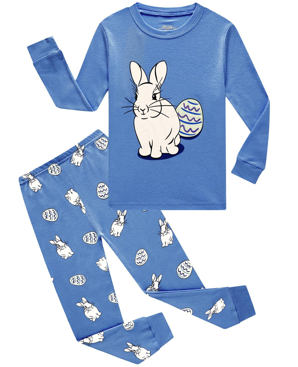 Little bety Toddler Boys Cotton Pajamas Kids Long Sleeve Sleepwear Holiday Pajamas Sets, Bluerabbit, 5T