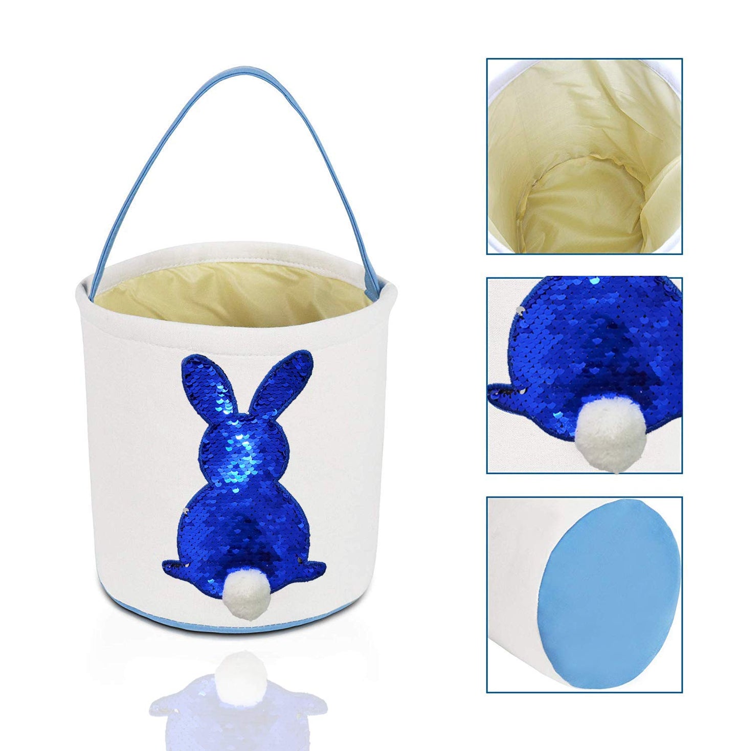 Poptrend Easter Basket Bags,Easter Eggs/Gift Baskets For Kids,Bunny Tote Bag Bucket For Easter Eggs,Toys, Candy,Gifts (Blue Pail