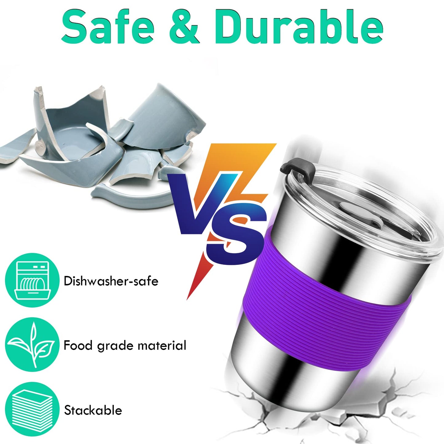 Shineme 8Oz Kids Cups Spill Proof, 5Pack Stainless Steel Sippy Cups With Lids And Silicone Sleeves, Reusable Toddler Cups For Ho