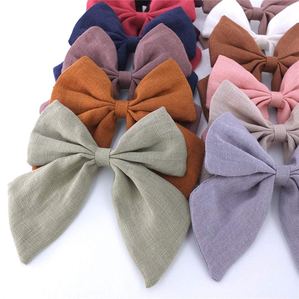 Original Linen Bow Hair Clips Baby Girls Women Large Sailor Bows Kids Baby And Mom Hair Bow Alligator Clips White Navy Pink Neut