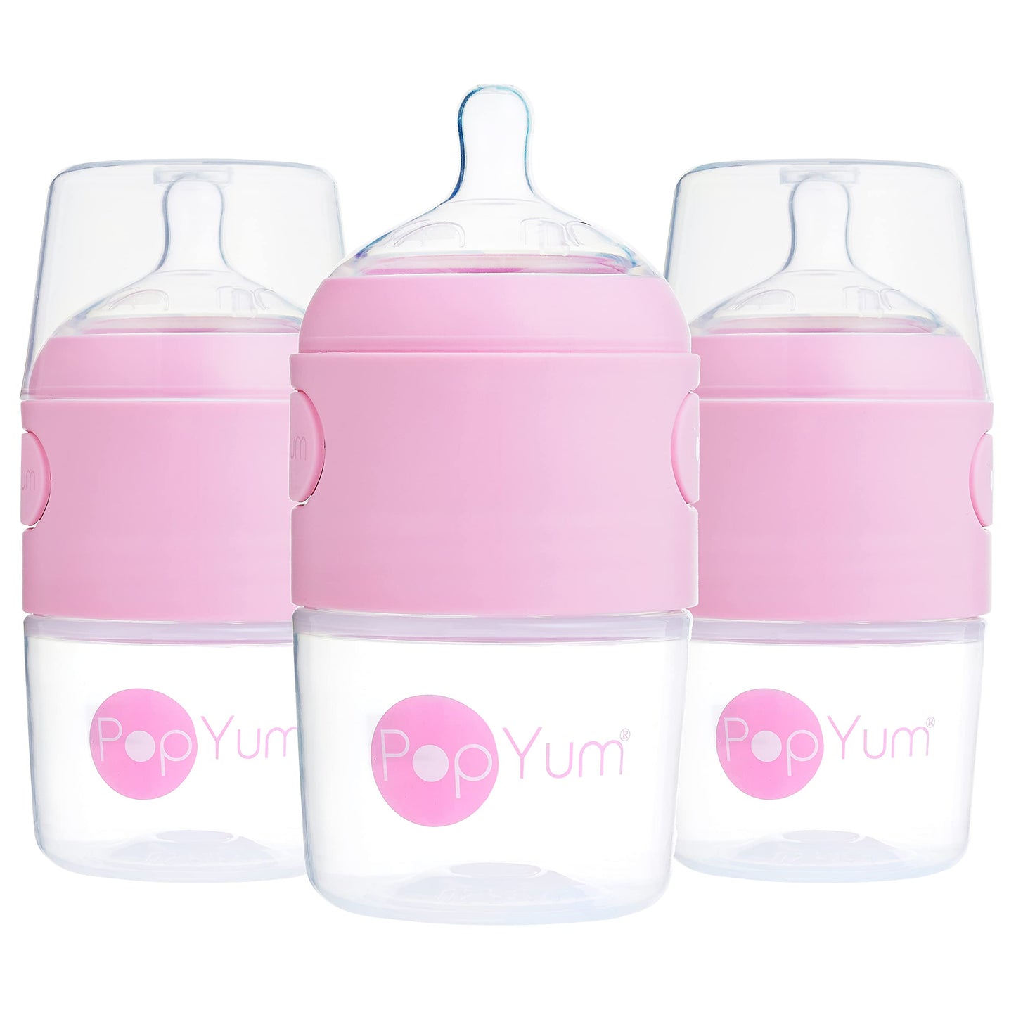 Popyum 5 Oz Pink Anti-Colic Formula Making/Mixing/Dispenser Baby Bottles, 3-Pack (With #1 Nipples)