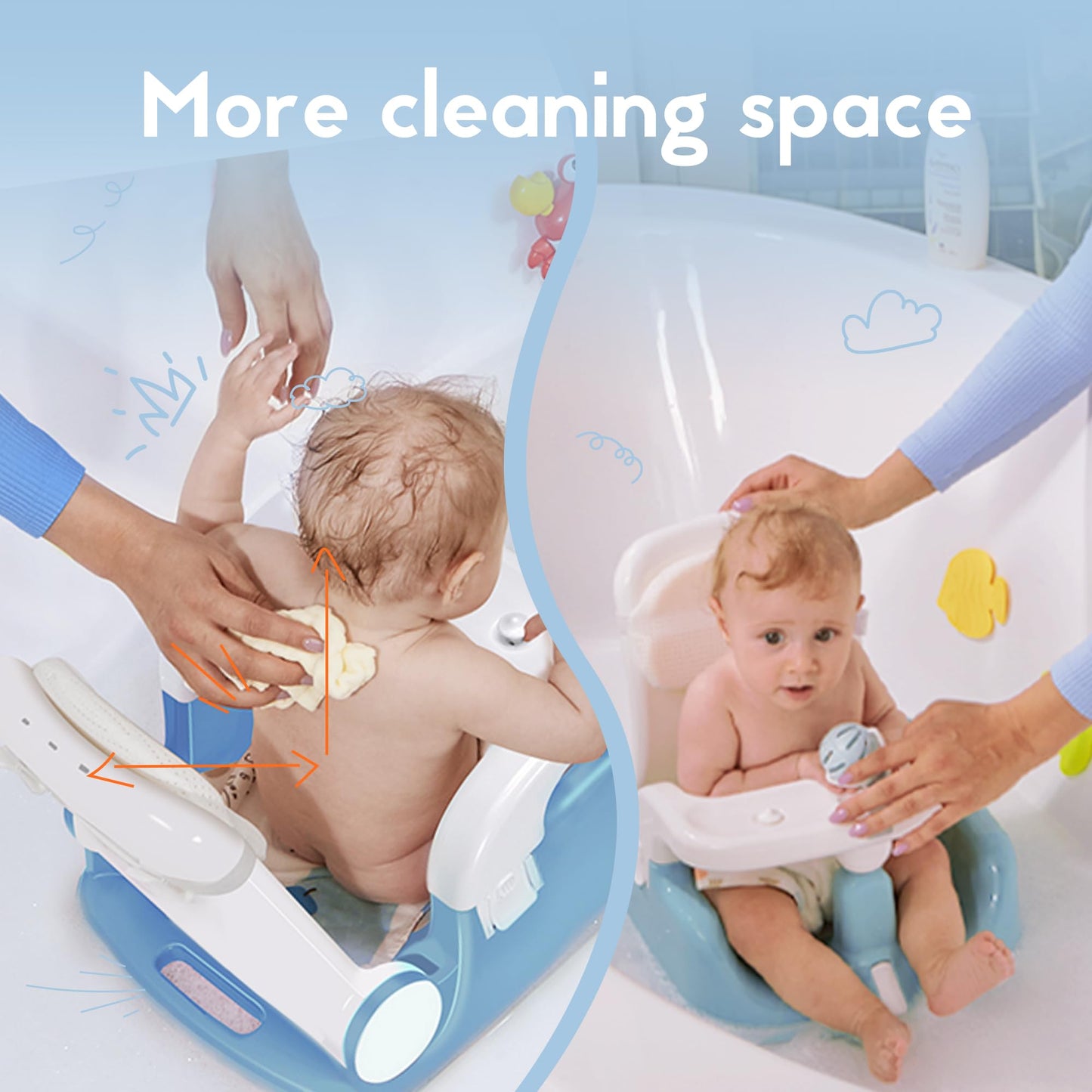 Babybond Baby Bath Seat With Sitting & Lying 2 Modes, 3-Speed Adjustment, Powerful Suction Cups, Infant Bathtub Chair With Soft