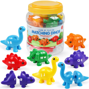 GKDOMS ABC Letters Matching Dinosaur Toys, Double-Sided Alphabet Learning Toy Childrens Day Gifts for Kids : Uppercase Lowercase