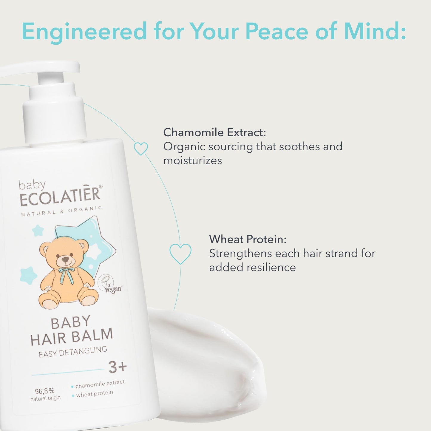 Ecolatir Kids Hair Balm Easy Detangling 3+ - Baby Conditioner Tear-Free, Toddler Hair Detangler, Kids Conditioner For Curly Hair