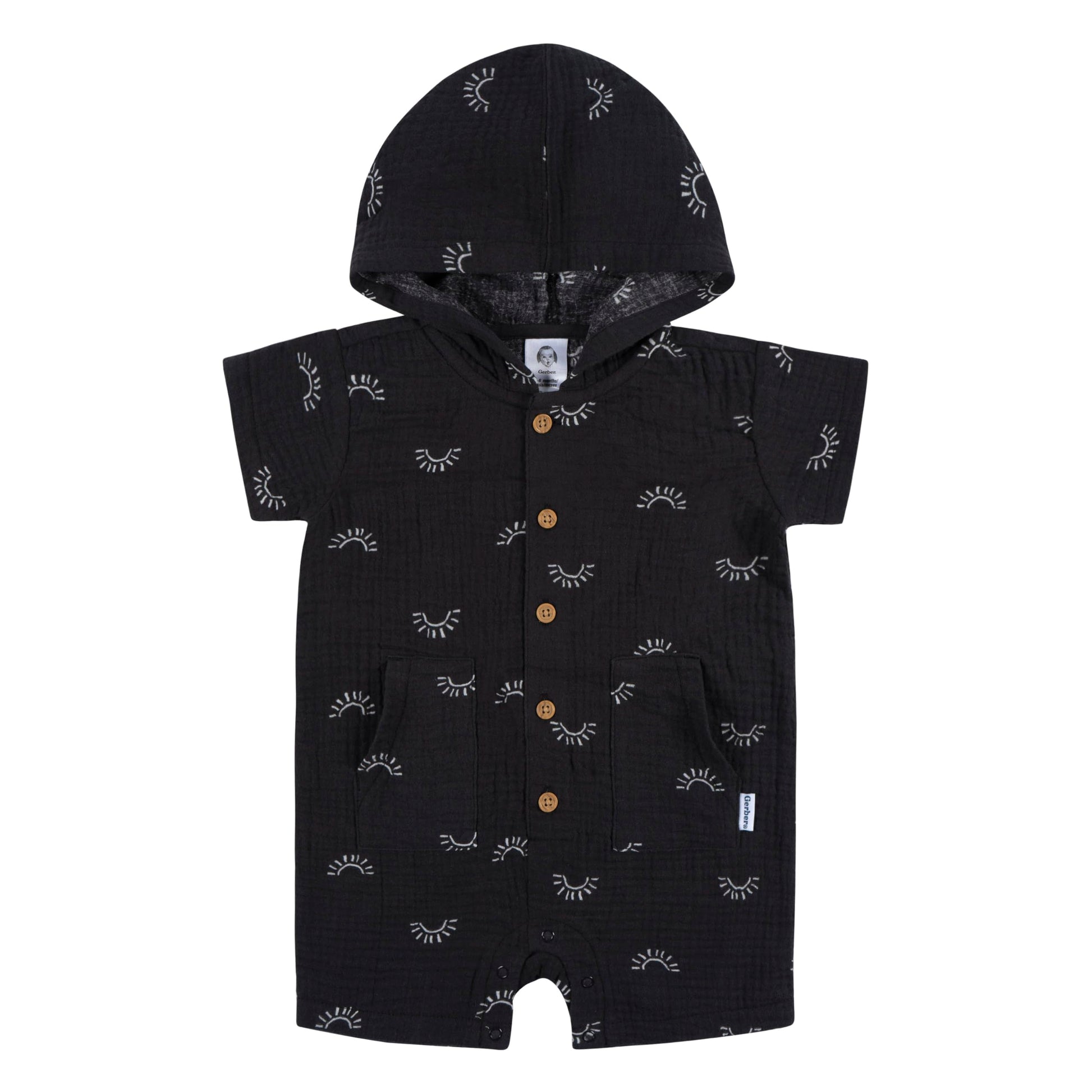 Gerber Baby Boys Hooded Cotton Romper, Sunrise, 18 Months