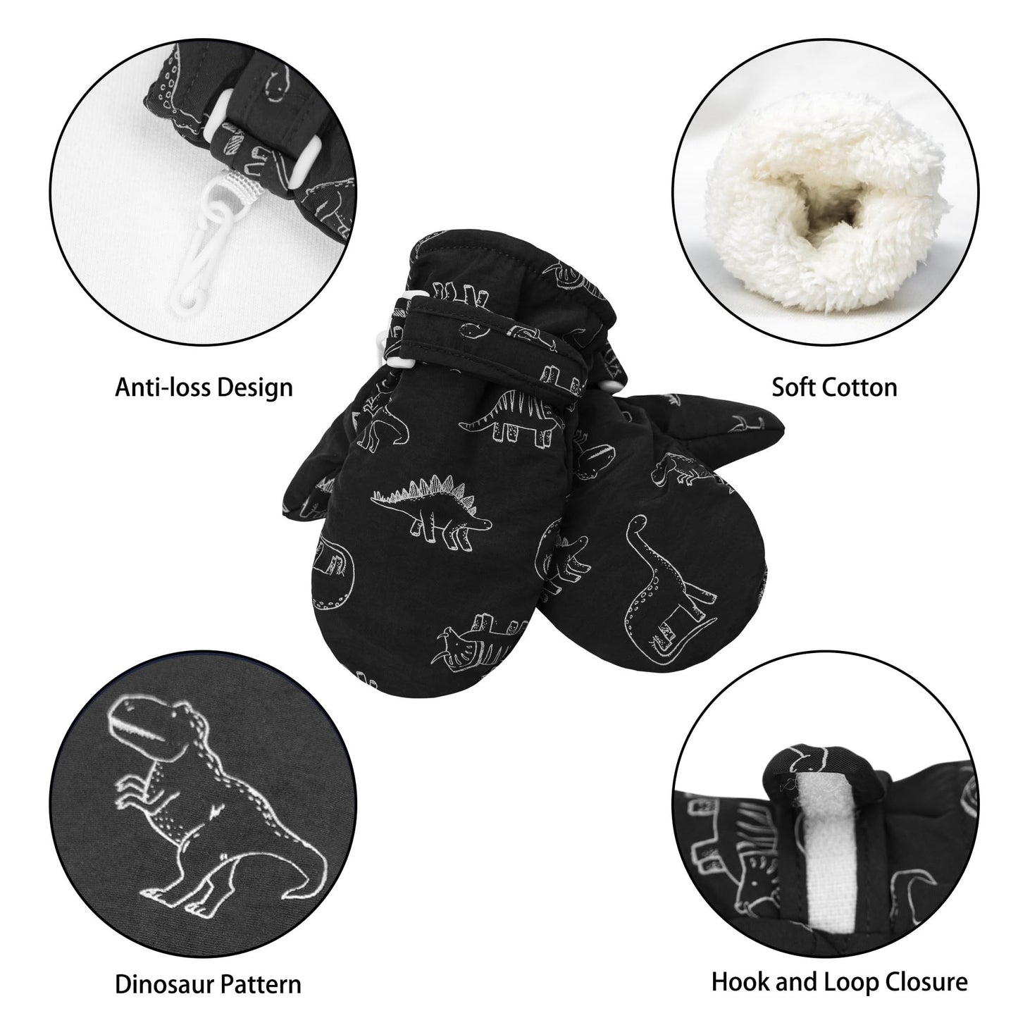 Fynnsure Toddler Mittnes Lined Fleece Snow Gloves For Boys Girls Winter Kids Gloves Baby Mittens Black & Gray 1-2 Years