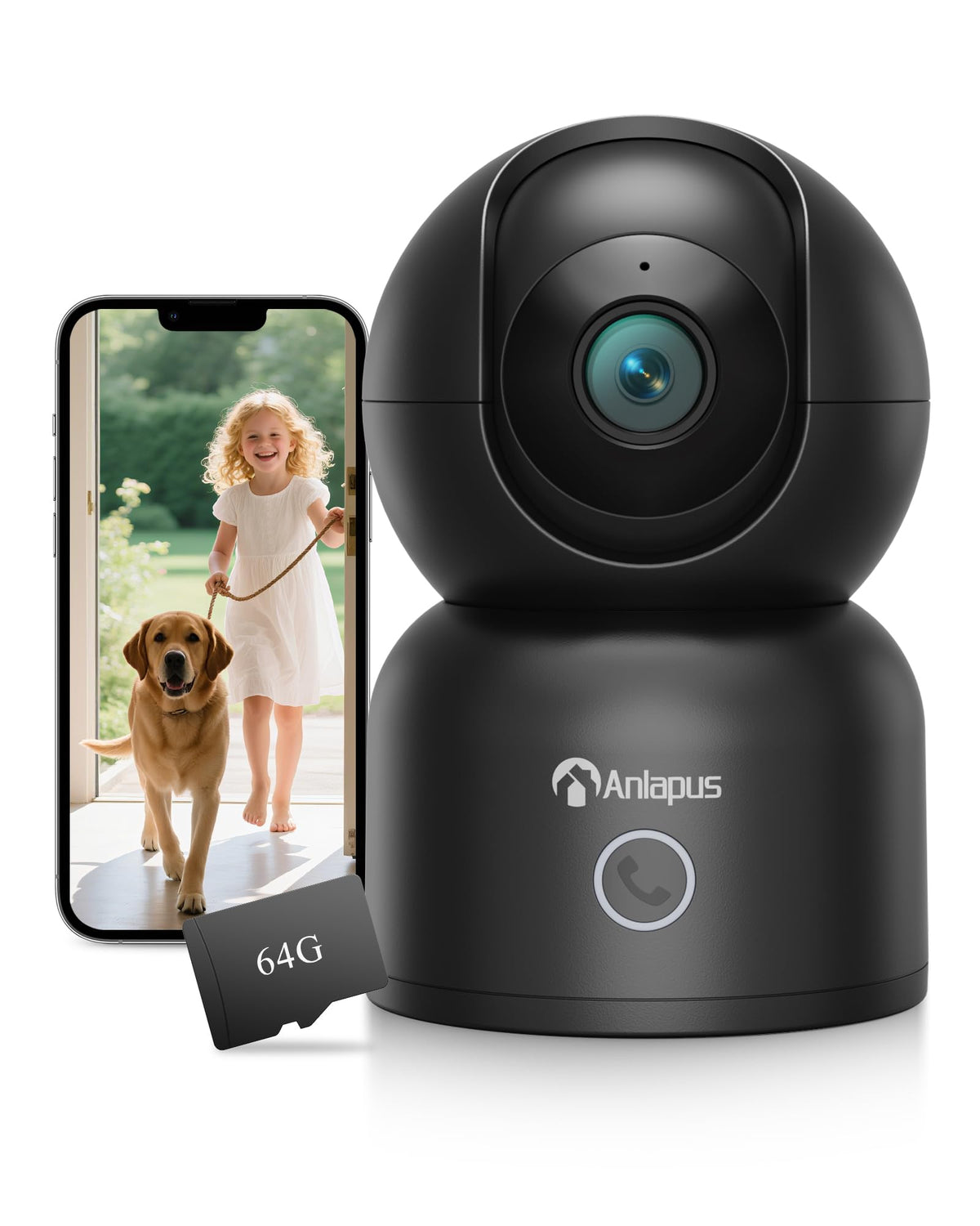 Anlapus C518 4K Pan/Tilt Home Indoor Security Camera, PlugIn Wifi Pet/Baby Monitor With OneTouch Call, Ai Human/Pet/Face Track