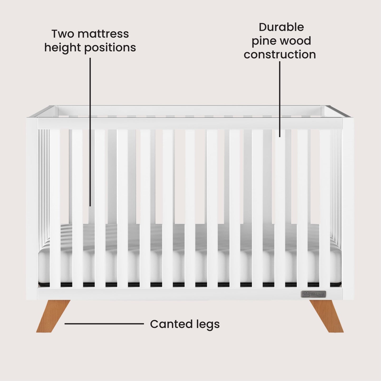 Child Craft Soho 4-In-1 Convertible Crib, Baby Crib Converts To Day Bed, Toddler Bed And Full Size Bed, 3 Adjustable Mattress Po