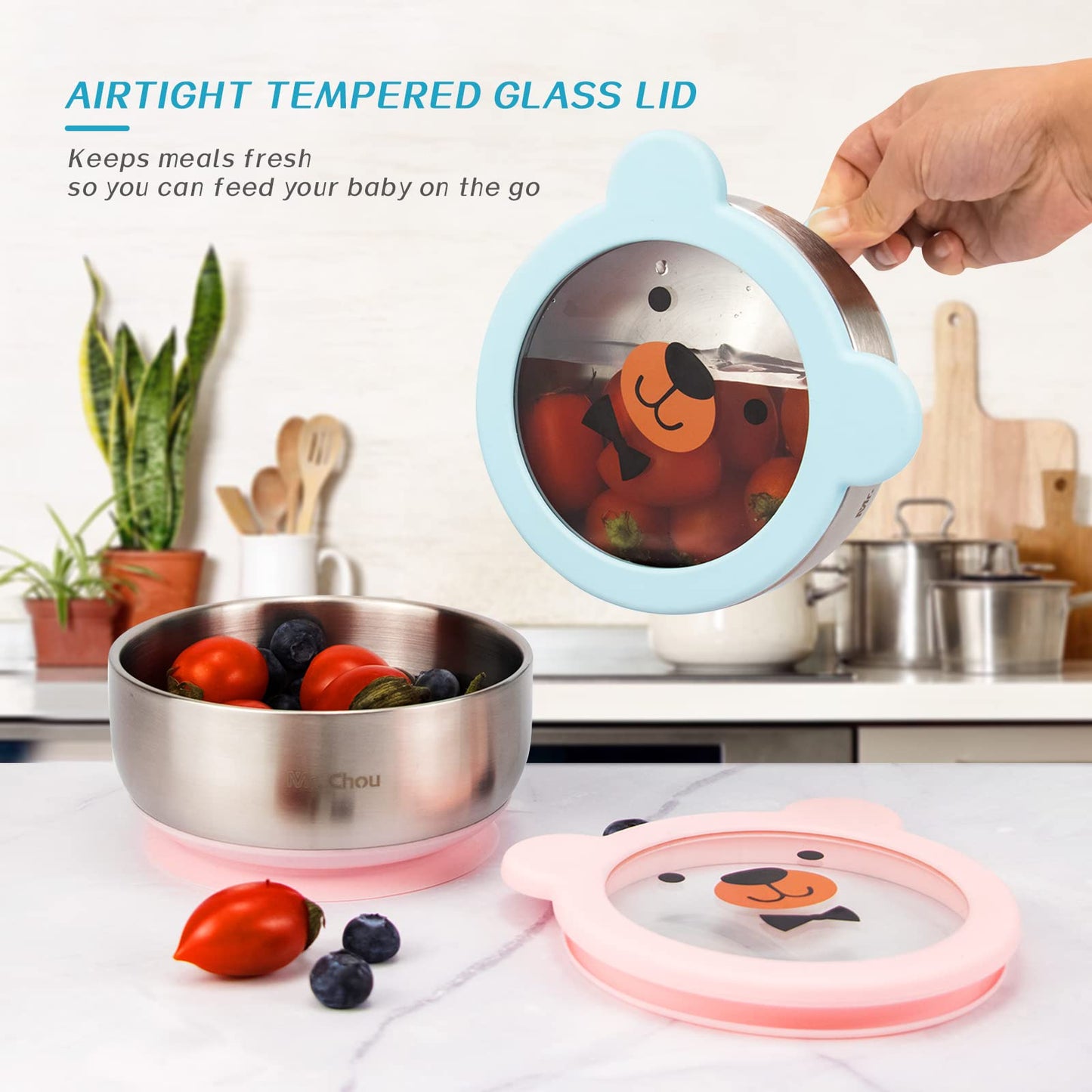 Mr. Chou Baby Bowls With Non-Slip Silicone Suction Cup, Insulated Double-Layer 304 Stainless Steel Toddler Bowls With Bpa Free A