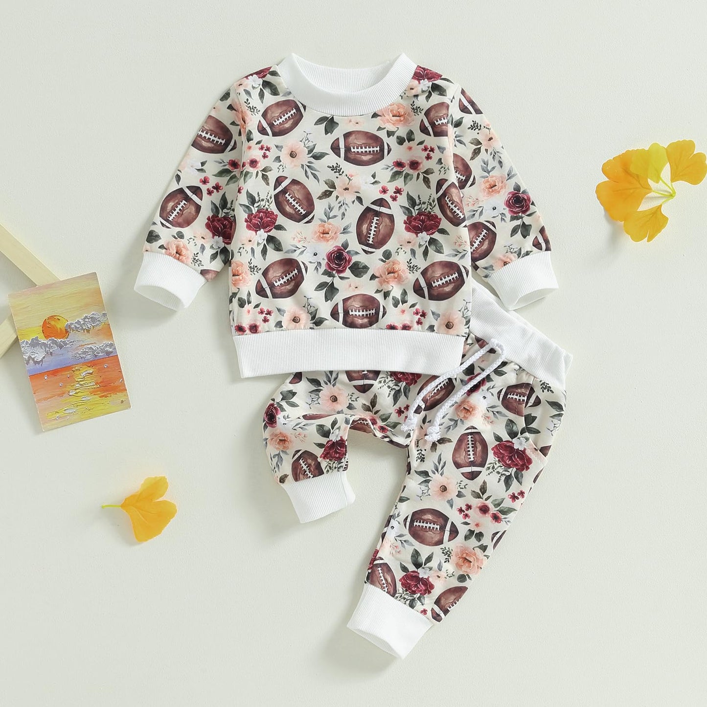 Baby Girl Clothes Valentines Day Outfits Long Sleeve Fall Winter Infant Toddler Sweatshirt Top Pants Set (Rugby&Flower, 0-6 Mont