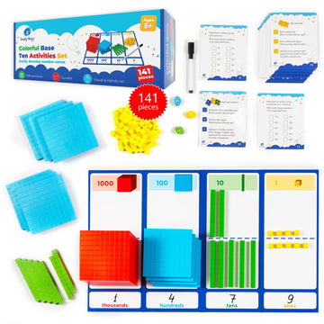 Simply magic 140+1 PCS Colorful Base Ten Blocks & Activities Set - Base Ten Blocks Classroom Set, Base 10 Math Manipulatives, Pl