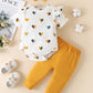 Fullfamous Baby Girl Clothes Gifts Outfits,Spring Summer Short Sleeve Romper And Pant Set Yellow Heart Newborn