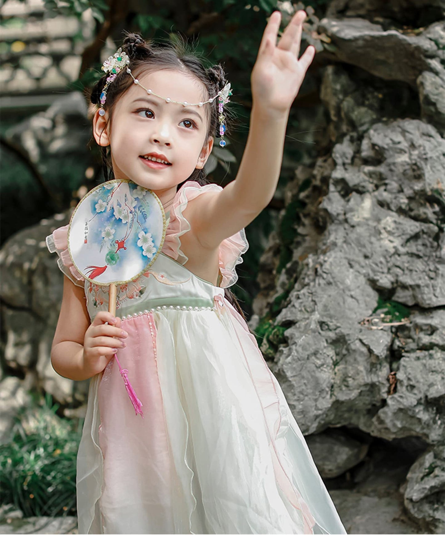 Cntqiang Chinese Style Children'S Tassel Forehead Head Chain Sweet Retro Flower Hairpin Princess Hanfu Accessories Hair Clips He