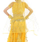 Girls Belly Dance Top Skirt Set Halloween Costume With Head Veil,Waist Chain(Yellow,S)