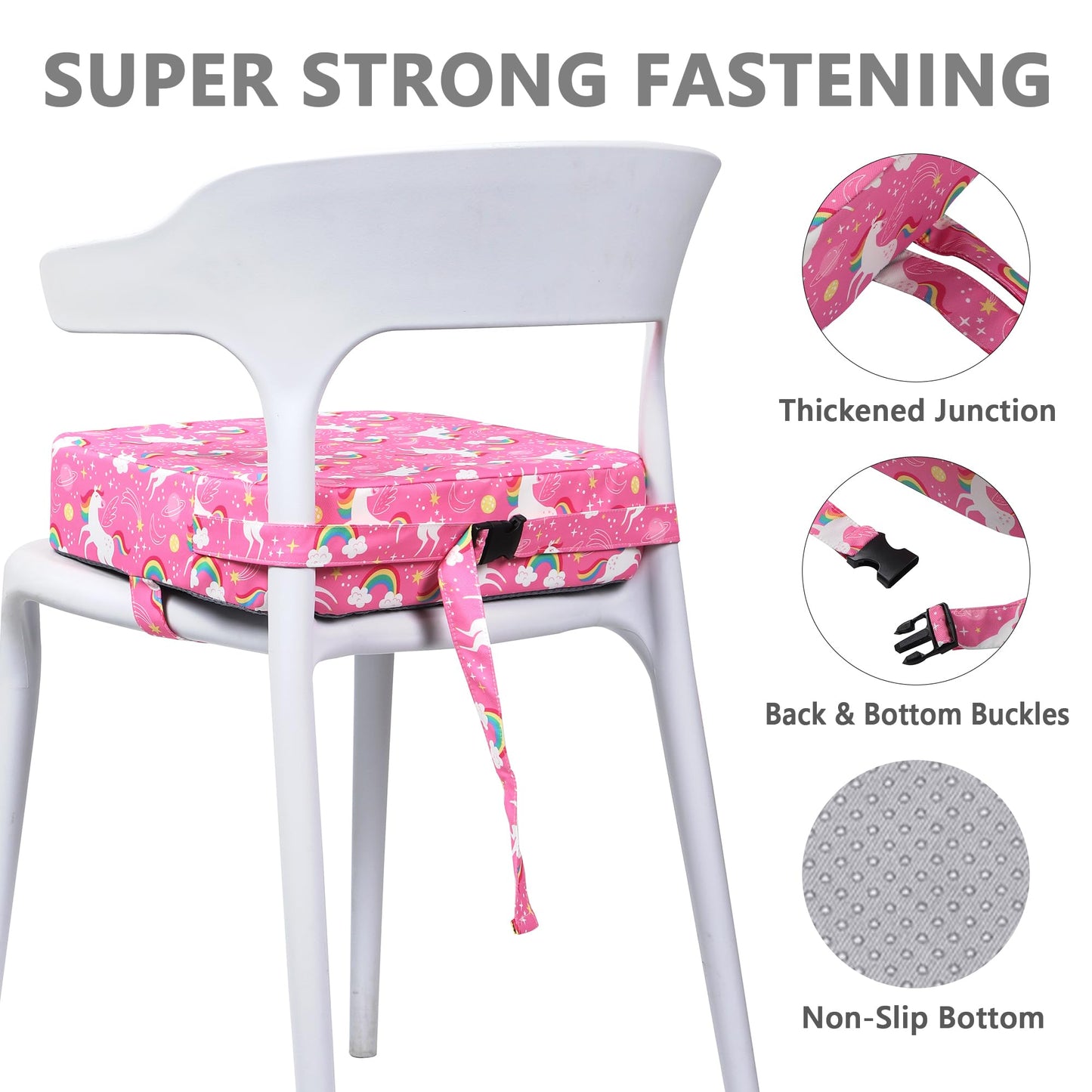 E1F1Nn Dot Toddler Booster Seat For Dining Table, Portable Kids Booster Seat With Safety Buckles, High Cushion For Travel With N