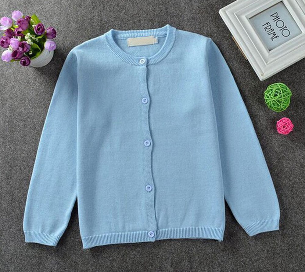 Gsvibk Girls Cardigan Long Sleeve Crewneck Cardigans Solid Knit Button Sweater Cardigan Baby Girl 2-3Y Blue 6112
