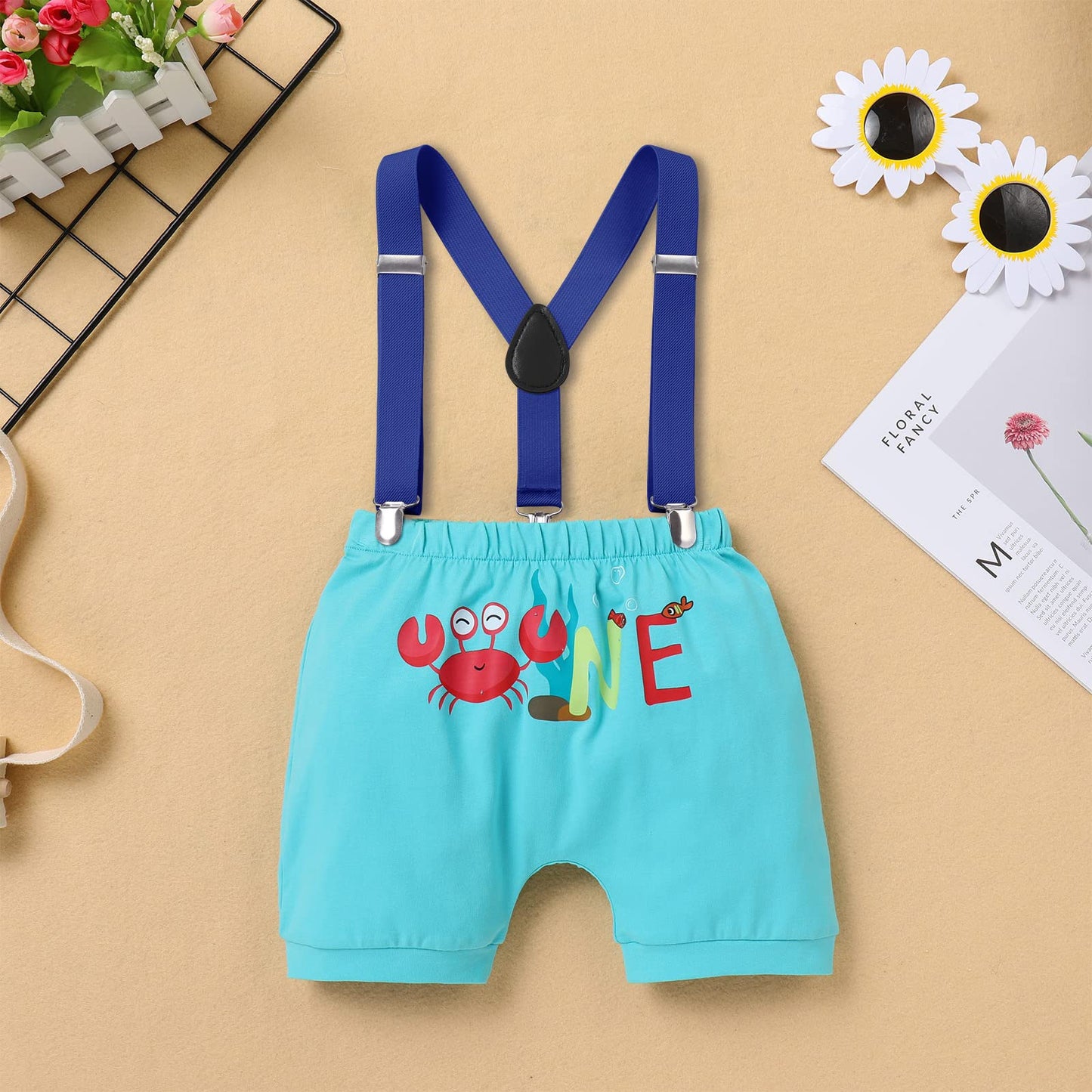 Odasdo Baby Boy Ocean Theme My First 1St Birthday Smash Cake Outfit Under The Sea Party Supplies Bow Tie Romper Shorts Suspender