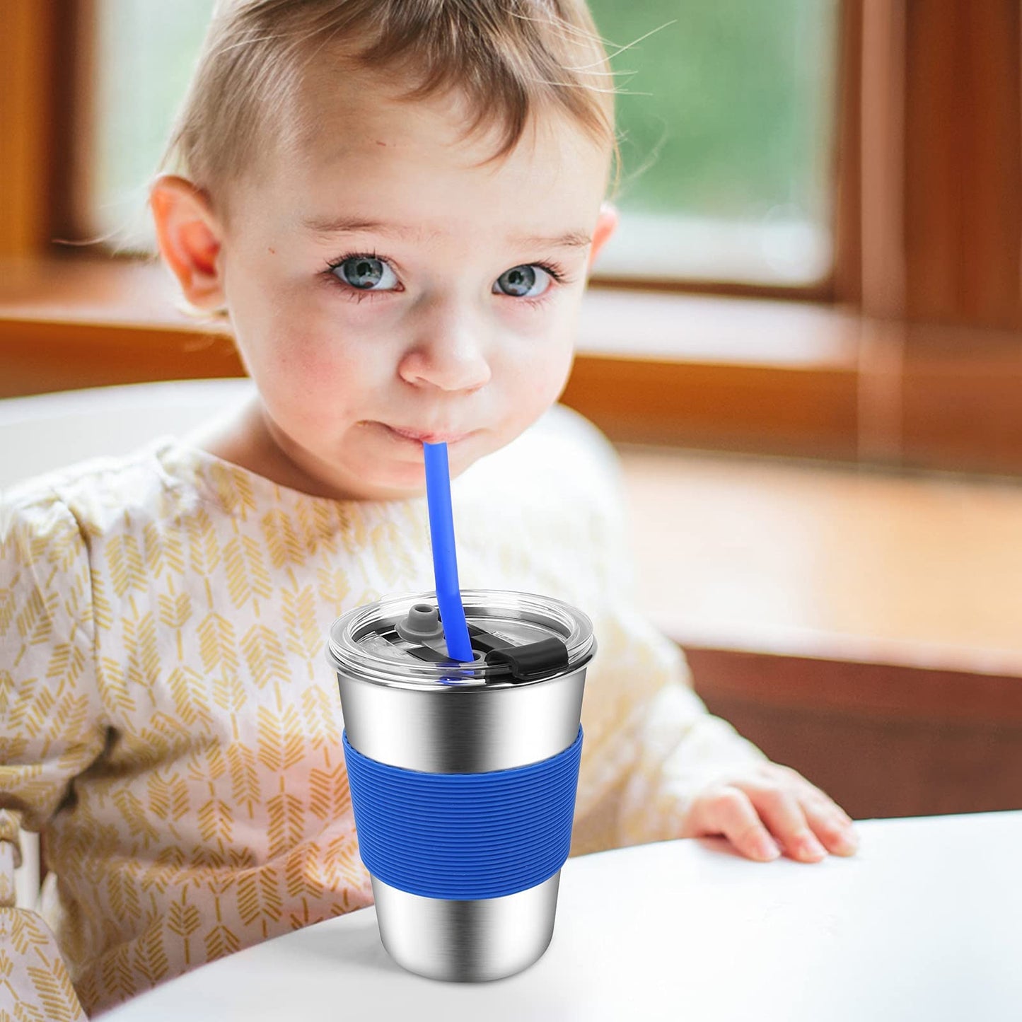 Vermida Kids Cups with Straws and Lids, 5 Pack 12oz Spill Proof Toddlers Straws Tumbler with Lids, Stainless Steel Sippy Cups wi