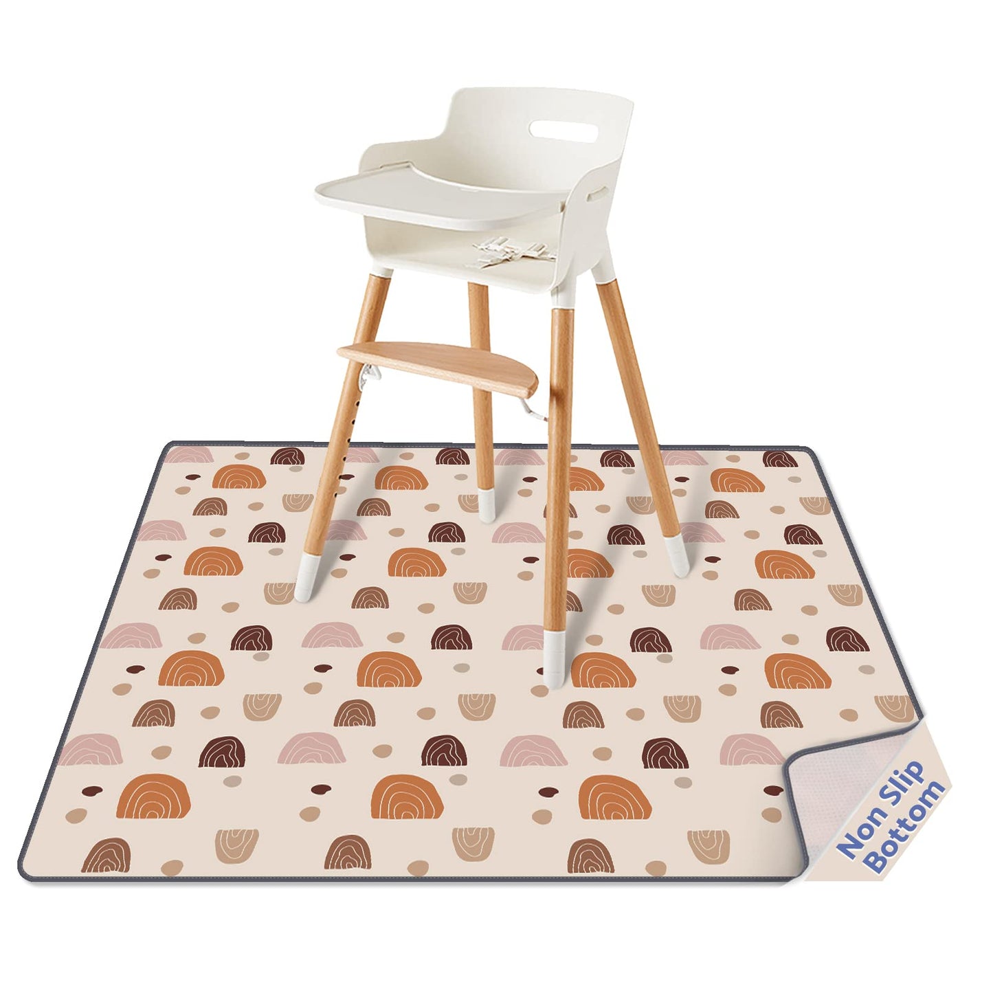 Baby Splat Mat For Under High Chair, 51 X 51 Inch Boho Splash Mat, Waterproof And Washable Spill Mat, Anti-Slip Floor Protector