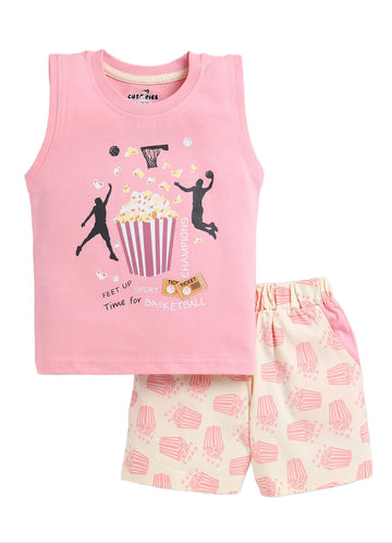 Cutopies Rose 100% Pure Cotton Sleeveless TShirt And Shorts Set (Pack Of 1) Baby Boys Clothing Sets