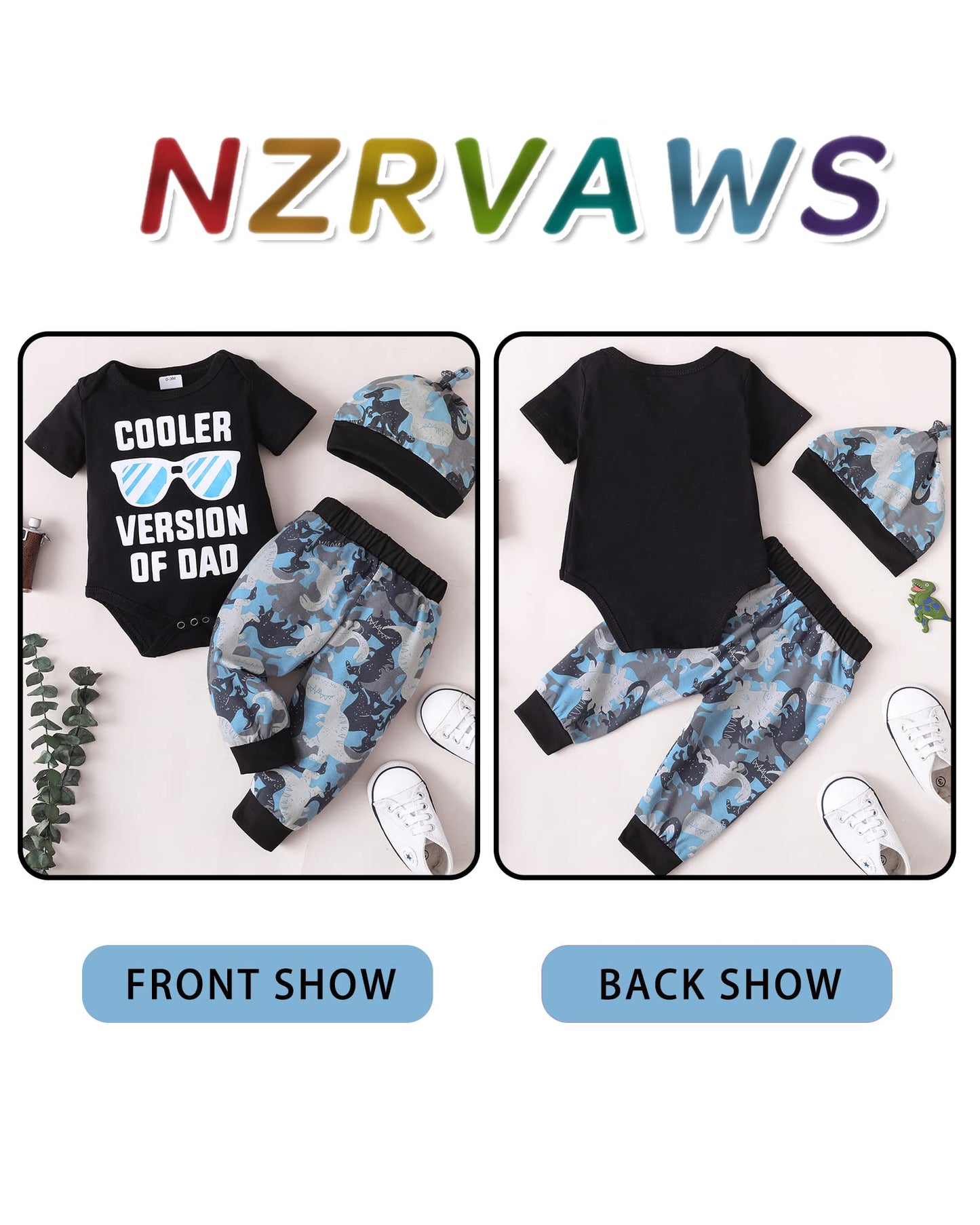 Nzrvaws Infant Baby Boy Clothes Baby Boy Outfits 12-18 Months Short Sleeve Romper Dinosaur Pants Set Black Cute 3Pc For Baby Boy