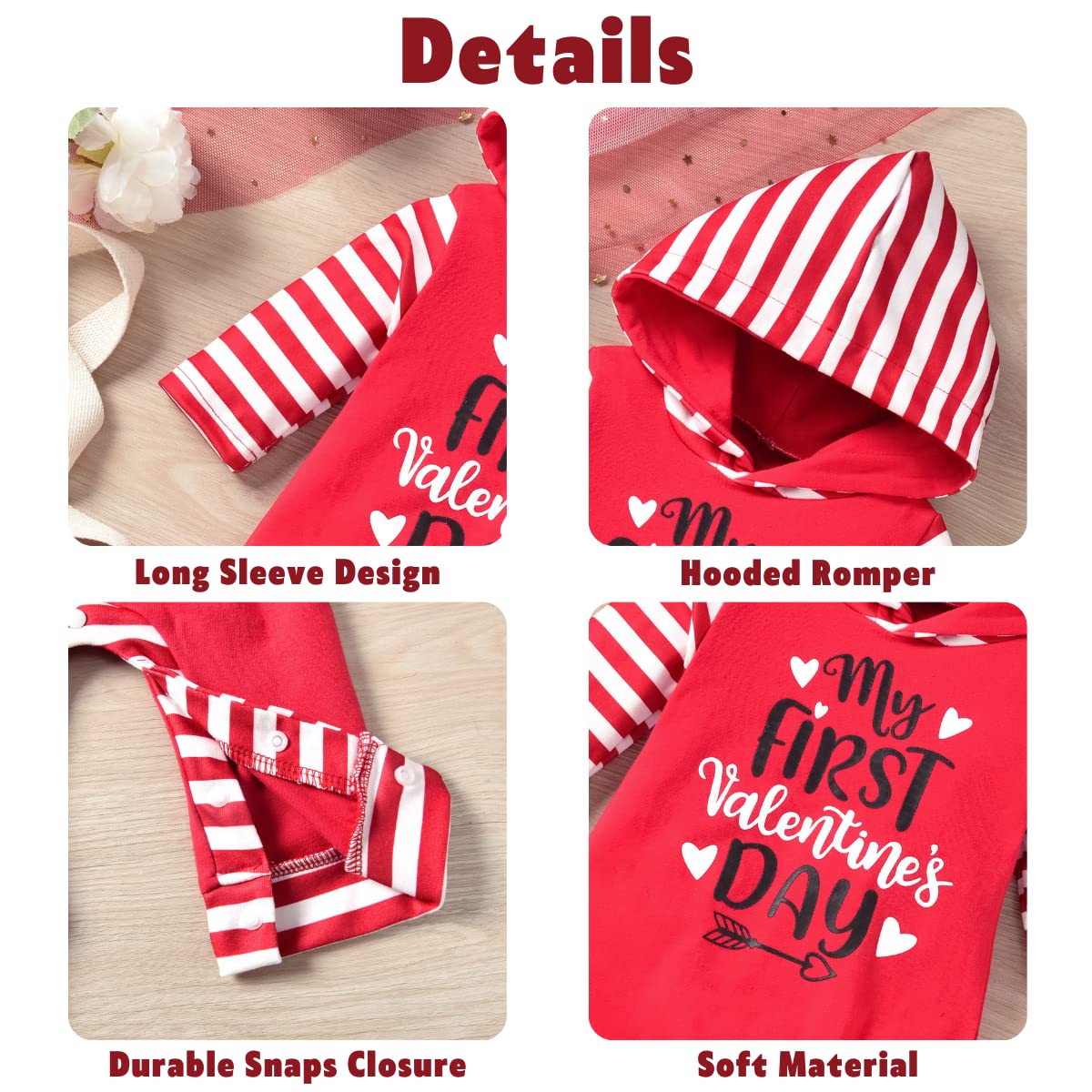 Aalizzwell Newborn Baby Boys Girls First Valentines Day My Clothes Hooded Romper Heart Hoodie Outfit Nb Clothing