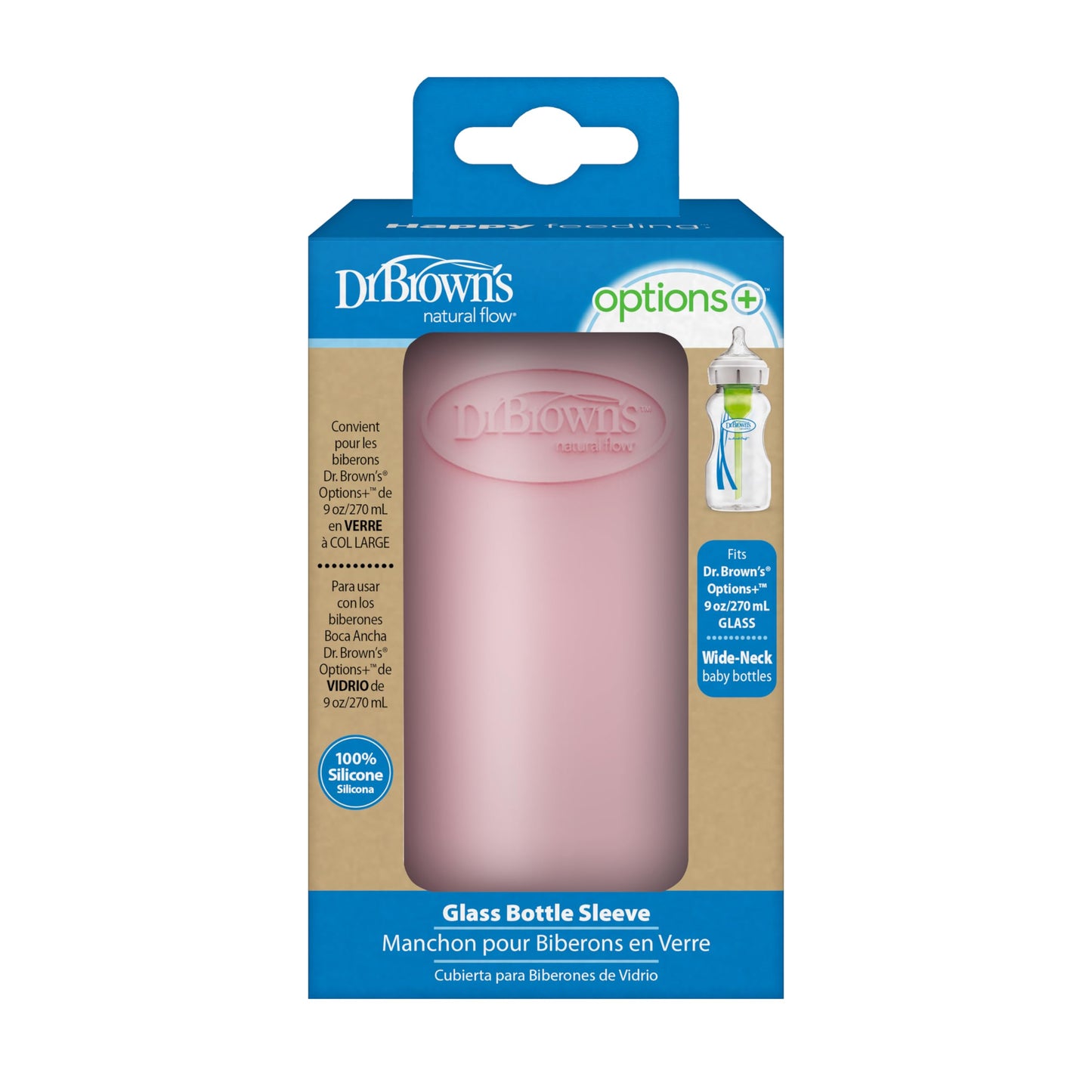 Dr. Brown'S Natural Flow Options+ Glass Baby Bottle Sleeves,100% Silicone,9 Oz,Wide-Neck,Pink