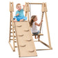 4 in 1 Wooden Jungle Gym with Climbing Toys, Stair Slide Swing Set - Outdoor Backyard Playground Equipment Playset for Kids Aged
