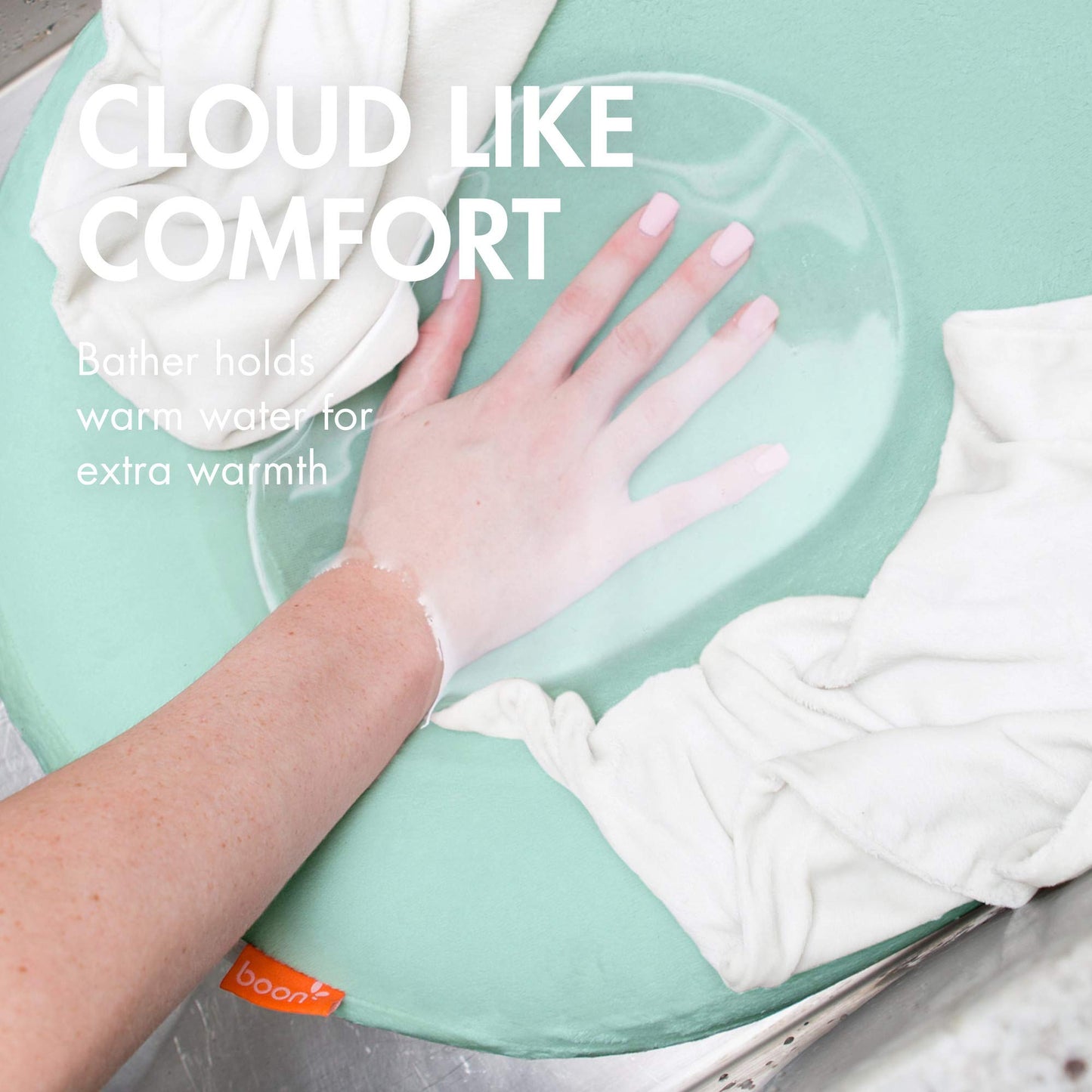 Boon Puff Inflatable Baby Bather - Infant Bathtub Includes Microfleece Cover And Contoured Sides - Inflatable Baby Bathtub For N