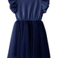 Twkioue Girl Ruffle Sleeve Dress Crewneck Tutu Tulle Fluffy Solid Color Dresses 817 Navy Blue 130