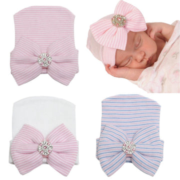 Dreshow Bqubo 3 Pack Newborn Hospital Hat Infant Baby Hat Cap With Big Bow Soft Cute Knot Nursery Beanie