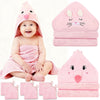 8 Pcs Hooded Baby Towel Set, Soft Baby Bath Towels, 2 Pcs 32x32 in Baby Towel with Hood and 6 PCS Baby Washcloths (Pink)
