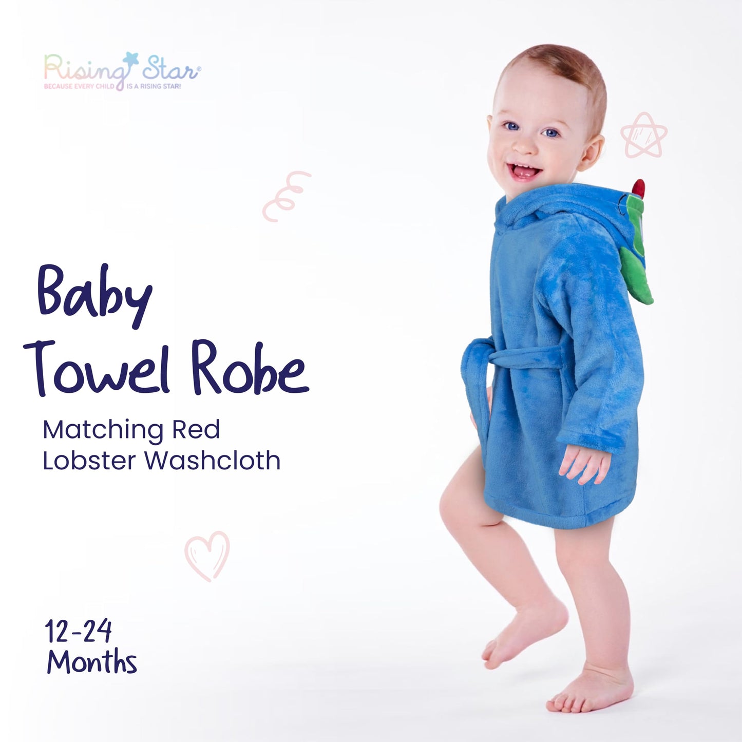 Rising Star Baby Boy Robe, Monster Blue - Soft Plush Bath Towel Robe Spa Set For Infants, 0-9 Months