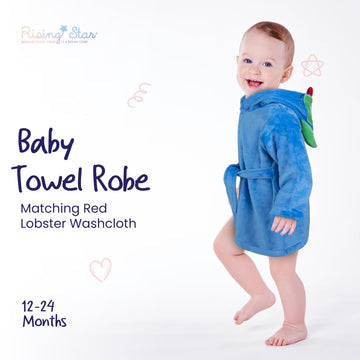 Rising Star Baby Boy Robe, Monster Blue - Soft Plush Bath Towel Robe Spa Set For Infants, 0-9 Months