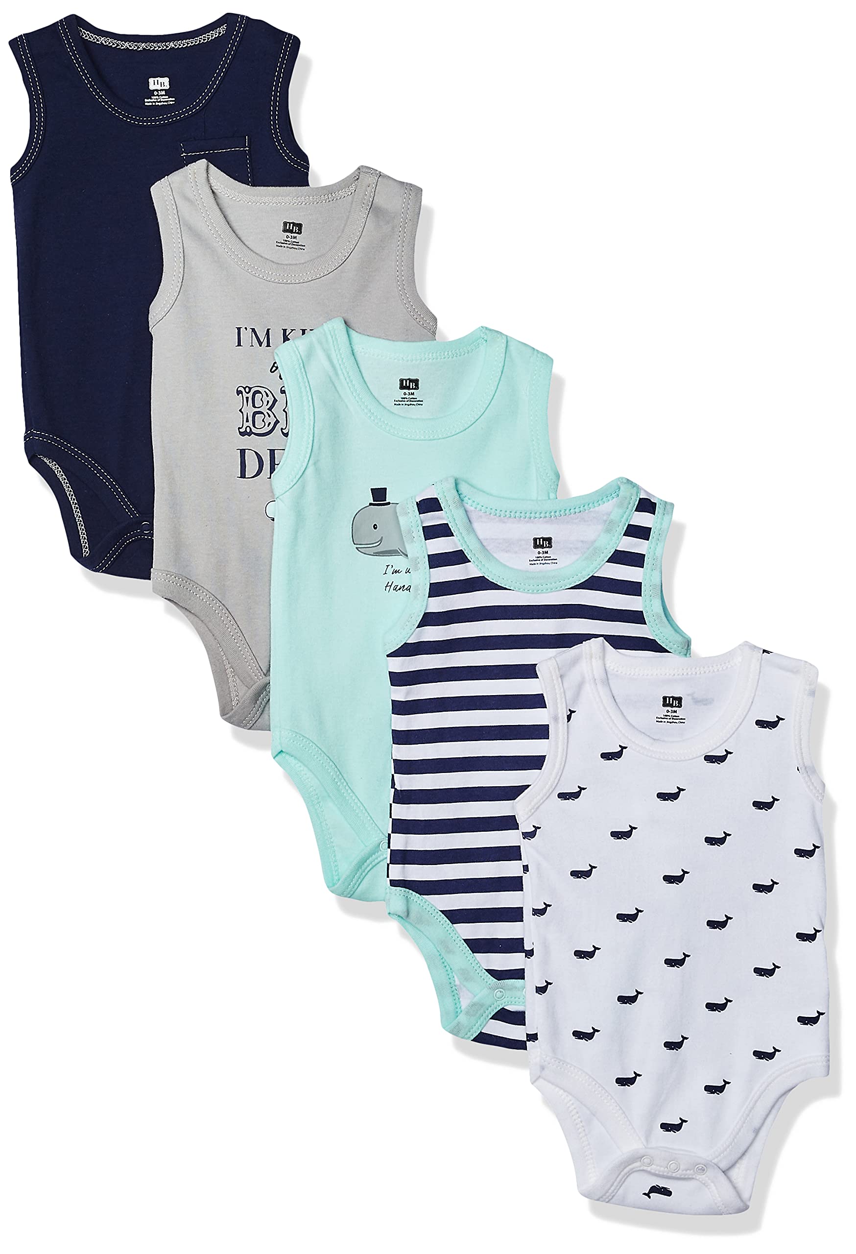 Hudson Baby Unisex Baby Cotton Sleeveless Bodysuits, Whale, 18-24 Months