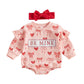 Eadrioss Infant Baby Girl Valentines Outfit Bubble Romper Letter Embroidery/Print Sweatshirt Shirt Newborn Valentines Clothes (L