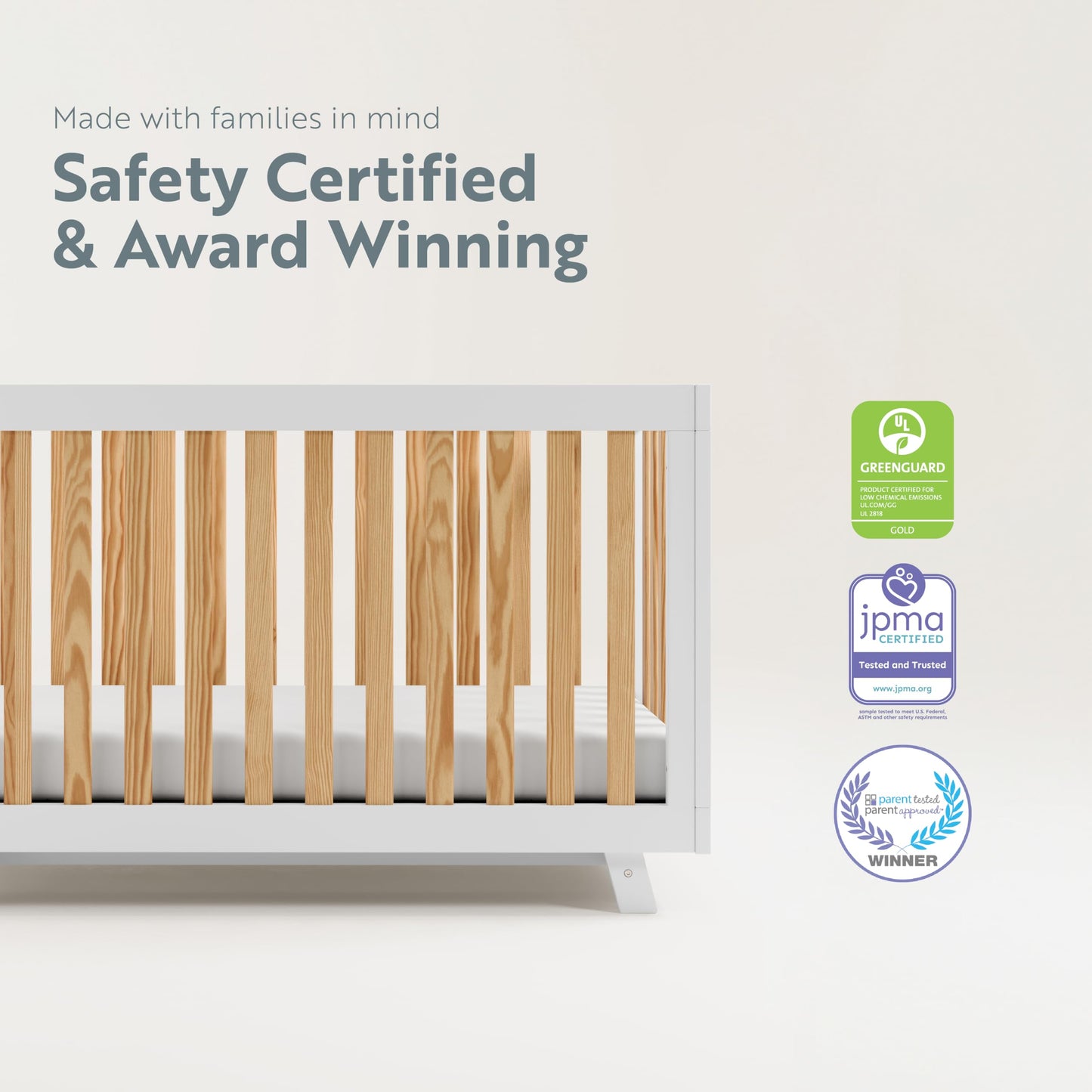 Storkcraft Beckett 3-In-1 Convertible Crib (White With Natural) - Greenguard Gold Certified, Converts From Crib To Toddler Bed,