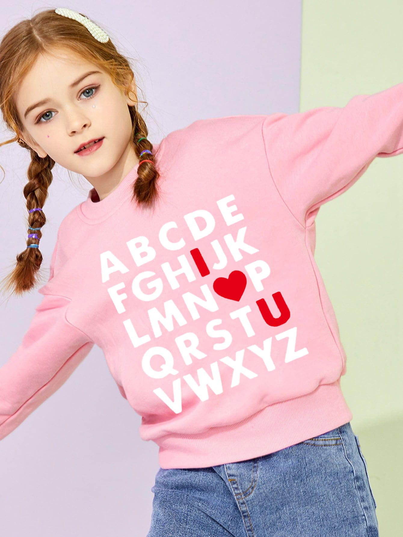 Xfsjgna Valentines Sweatshirts 4T Toddler Boys Girls Valentine'S Day Abc I Love U Heart Graphic Shirt Kids Long Sleeve Tops Pink