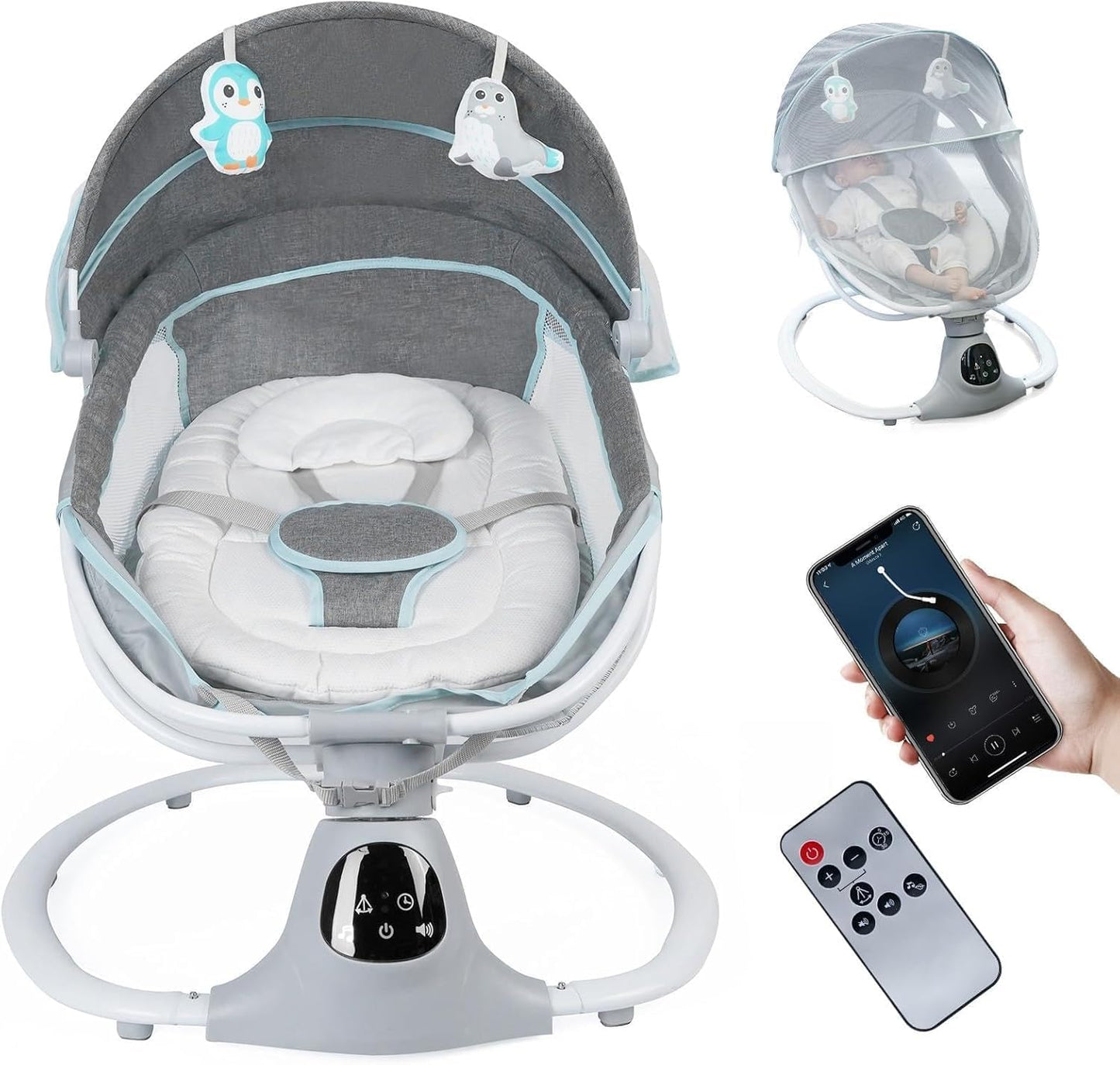 Electric Baby Swing For Infants To Toddler, Portable Swing Baby Rocker With 5 Point Harness, 5 Sway Speed, Bluetooth,12 Preset L