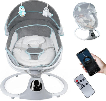 Electric Baby Swing For Infants To Toddler, Portable Swing Baby Rocker With 5 Point Harness, 5 Sway Speed, Bluetooth,12 Preset L